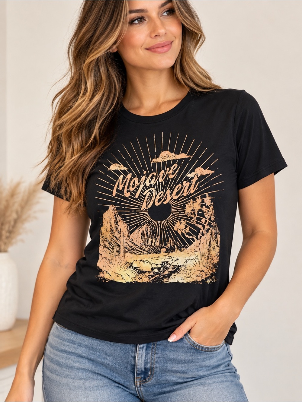 Zoe + Liv Black Graphic 'Mojave Desert' Short Sleeve Tee